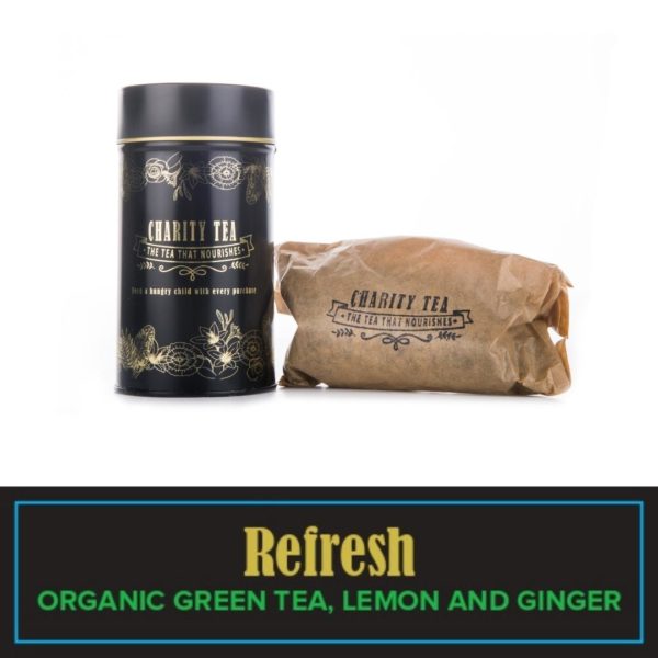 Refresh Organic Green Tea with Charity Tea signature tin