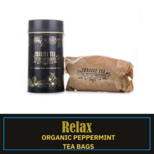 Relax Organic Peppermint Tea Bags with Charity Tea Signature tin